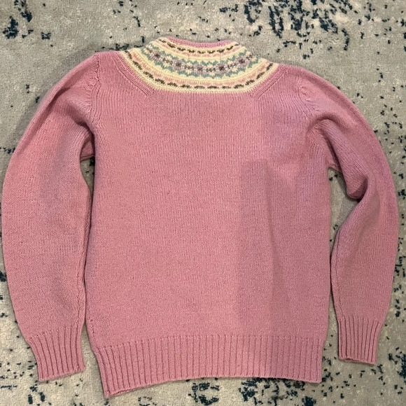 Vintage 80s light pink wool pearl buttons fair isle Eddie Bauer sweater Medium - Picture 6 of 10